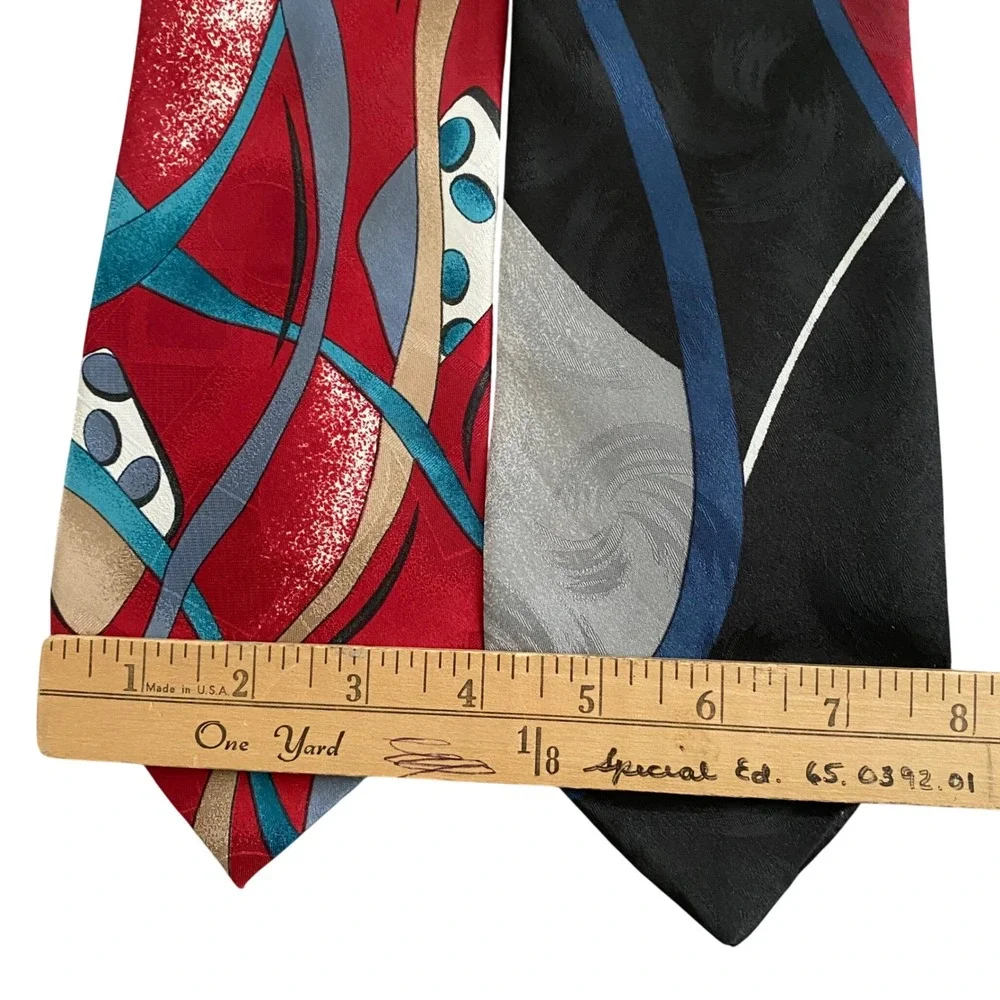 Johnny Carson Mens Necktie Lot 2 Abstract Geometric Red Black Vintage Made in US
